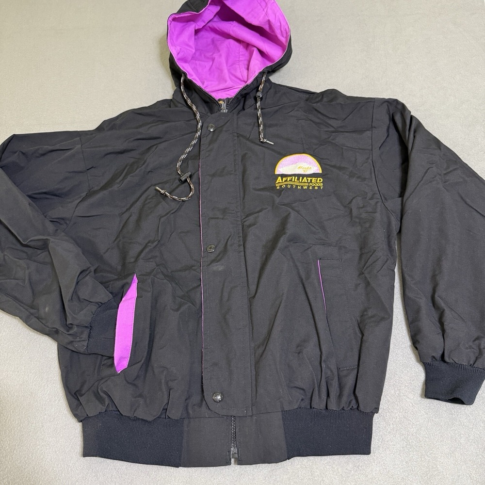 Vtg Bomber Jacket Mens Large Black Hooded Full Zip Pro Fit Union USA 90s Custom